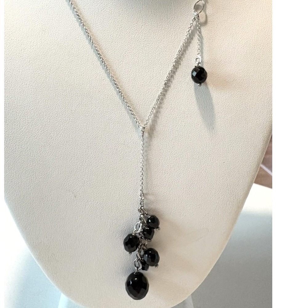 Sterling Silver Y-Drop‎ Necklace Faceted Black Beads Arezzo Italy 925 9.75g